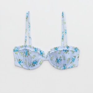 Aerie Eyelet Blue Floral Ruffle Underwire Bikini Top NWT